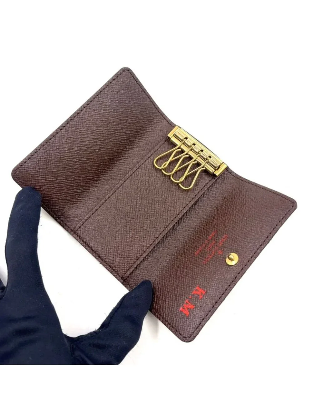 Louis Vuitton Multicles 4 Damier Ebene Leather Brown Key Case Gold Key Holder